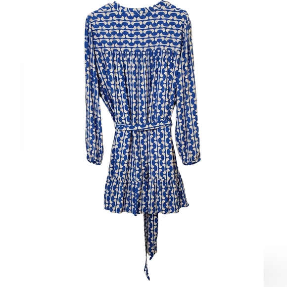 Zara The Paula Blue and White Geometric Design Dress Size XXL Belted - Picture 15 of 16